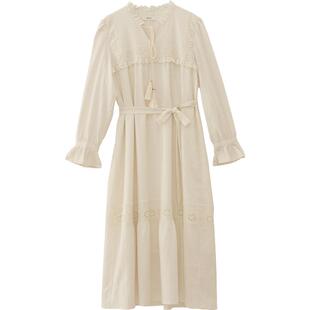 it'real瑞尔春新款法式学院风花边领长袖衬衫内搭连衣裙子