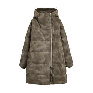 【保暖90白鸭绒】Desigual印花灯芯绒连帽女士羽绒服