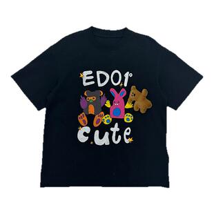 edo一度童装2025春夏新款男女童时尚字母印花短袖T恤儿童运动上衣