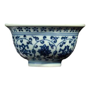 三勤堂永乐手绘青花压手杯景德镇高档缠枝莲主人杯陶瓷普洱杯单杯