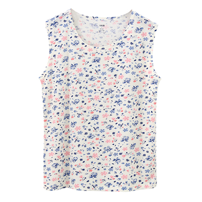 背心印花圆领无袖妈妈装s722