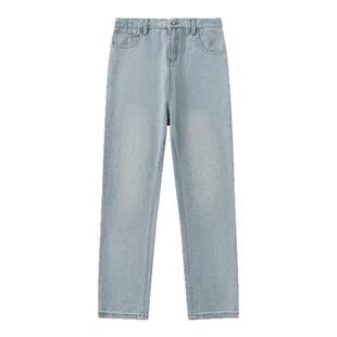 回力浅蓝色牛仔裤男士春夏季薄2026新款宽松直筒阔腿男生休闲裤子