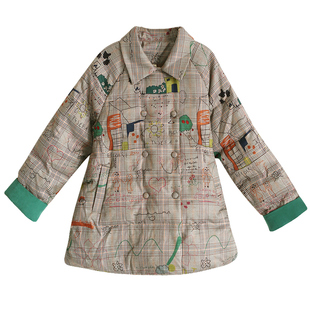 【涂鸦】英伦风涂鸦印花羽绒服女2025冬季新款翻领保暖白鸭绒外套