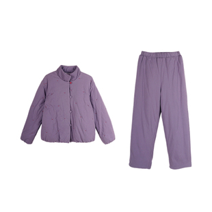 朵朵可可睡衣女2025秋冬新款纯棉立领福字扣保暖三层夹棉家居服套