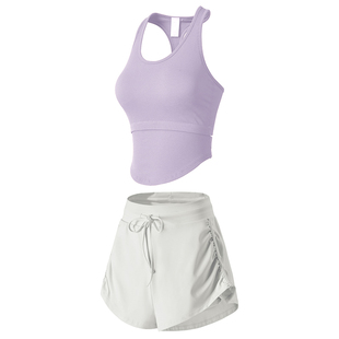 云端贝壳夏季运动套装女紧身显瘦瑜伽服背心宽松高腰抽绳短裤新款