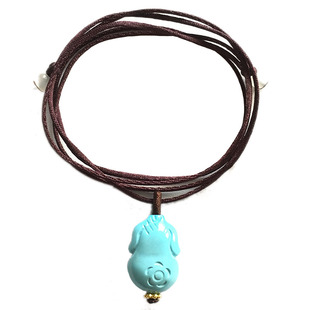 旗开得胜蓝松石雕刻小旗袍吊坠锁骨项链学生逢考必过中高考礼物