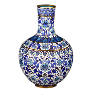 北京珐琅景泰蓝花瓶15寸《中华蓝韵》手工铜胎掐丝天球青花瓶摆件