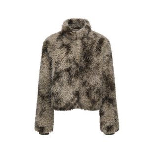 oinimi 浪游者卷毛皮草短外套 开襟夹棉保暖短上衣棉服