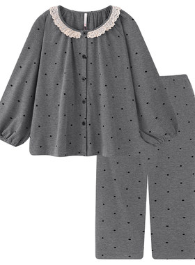 日系甜美波点纯棉睡衣女款春秋季长袖可外穿公主风家居服套装冬天