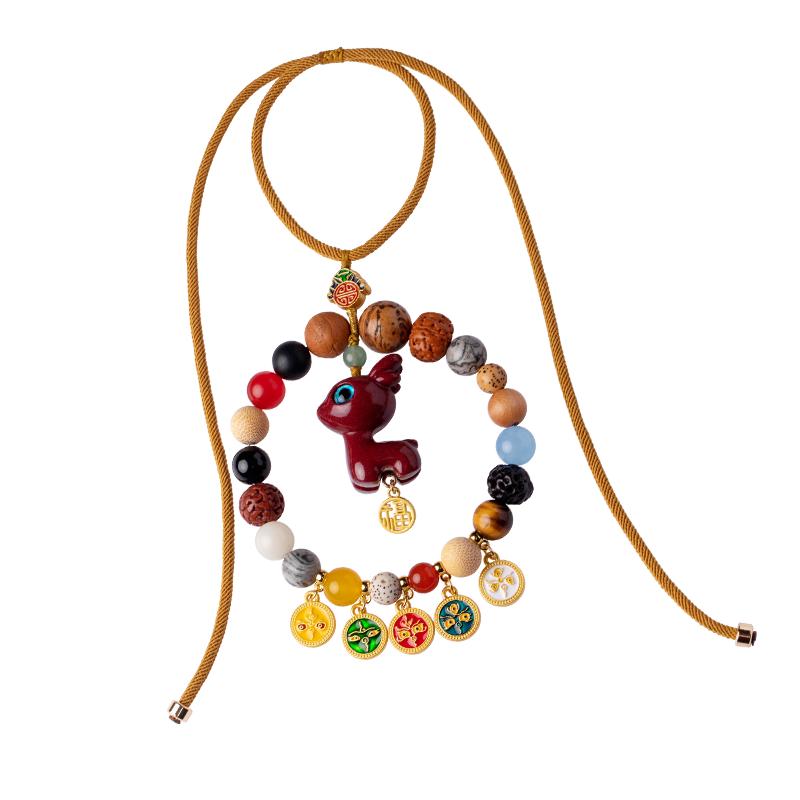 保真朱砂一鹿平安汽车挂件车载内饰吊坠后视镜五路财神高档礼物