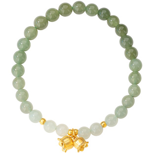 黄金渐变晴水绿和田玉铃兰花手链女生轻奢小众精致手串礼物女生