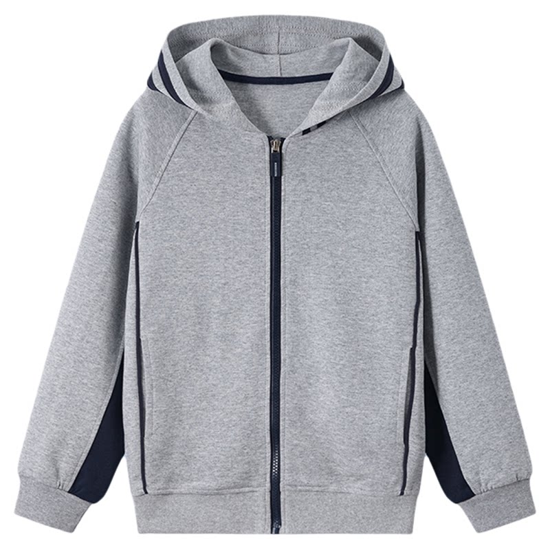 伊顿中小学生校服春秋连帽拉链外套男女童浅蓝藏青纯色运动服套装