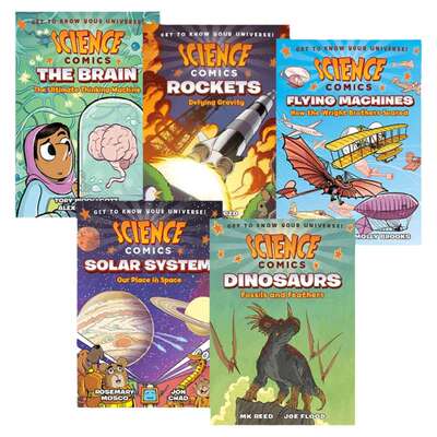 科学漫画系列5册套装 英文原版 Science Comics 恐龙 飞行器 火箭 太阳系 大脑 青少年读物 进口原版英语故事书 全英文版