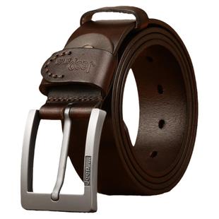Jeep spirit牛皮皮带男士真皮针扣休闲腰带男裤带纯正品中青年潮