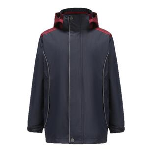 兰诗冬季新款冲锋衣可拆卸单外套浦口实小浦厂小学藏青拼枣红棉袄