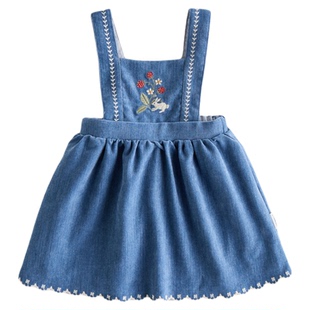 【新品】OAK FAMILY春秋宝宝半身裙背带裙女童雪尼尔仿牛仔裙