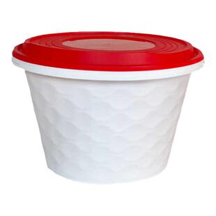 一次性锁扣餐盒圆形外卖甜品饭厚盒白色塑料碗黄盖商用打包盒带盖