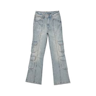 ABLE JEANS【直筒喇叭裤】春秋新款女士工装高腰微喇叭牛仔裤宽松