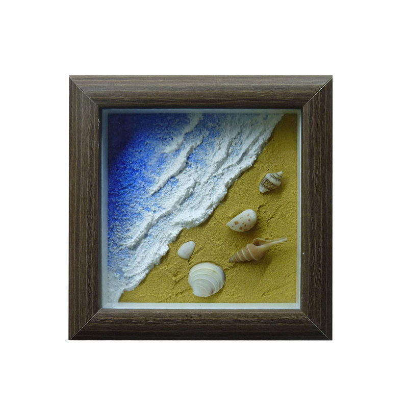 海洋贝壳手绘立体肌理刮刀画玻璃相框成品画手工制作成品画摆台