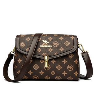 袋鼠真皮女包斜挎包女款包包2025新款手提单肩包时尚小包印花软皮