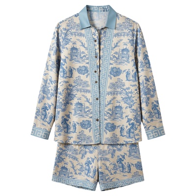 Digital printed long sleeved shorts set数码印花长袖短裤套装