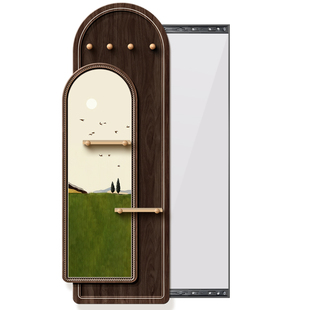 中古风玄关镜子装饰画推拉隐藏式全身镜挂画可遮挡隐形穿衣镜壁画