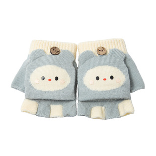 儿童手套冬季男宝宝保暖翻盖分指手套2岁3男童女孩半指可爱婴幼儿