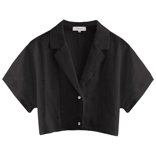 亚麻短袖衬衫通勤女夏季小众露脐短款上衣棉麻薄款职业小西装外套
