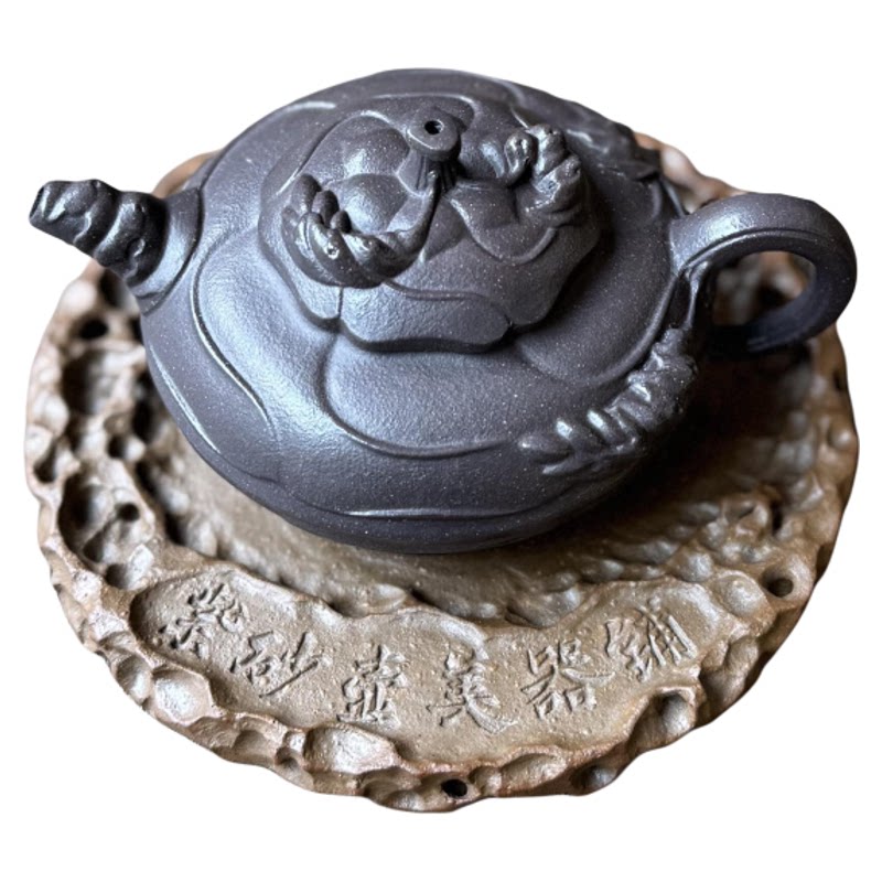 天青泥筋纹器风卷葵小品紫砂壶 150CC 紫砂壶美器铺 宜兴原矿手工