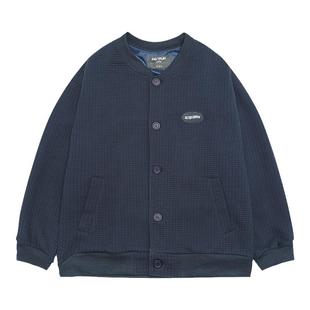 吕小虎华夫格棒球服外套男春季青少年学院风开衫卫衣棒球领夹克潮