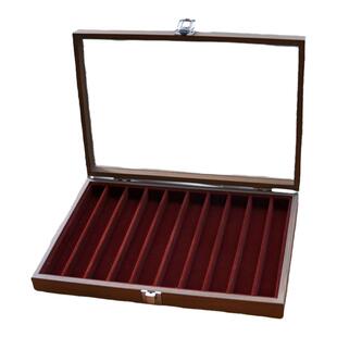胡桃木纹10格项链收纳盒带盖玻璃防尘手链毛衣链粗颈链首饰收纳盒