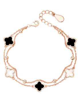 925银四叶草玛瑙双层手链女款