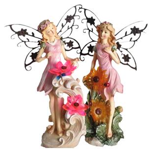 百亩家田园树脂花仙子天使摆件庭院花园阳台装饰品太阳能装饰灯对