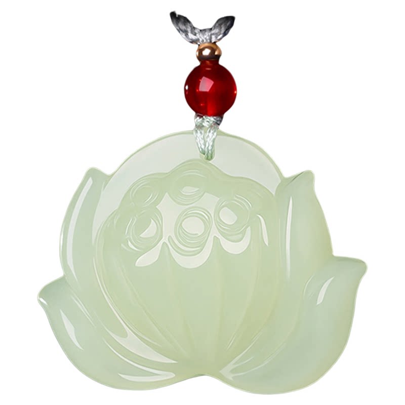 真品天然和田玉莲花吊坠送妈妈