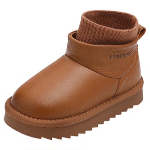 头层牛皮儿童雪地靴女童大棉鞋2026冬季新款童鞋防滑加厚男童棉靴