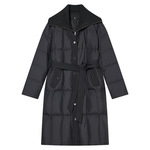 Goodland美地女装2024年冬季新款大翻领收腰系带鸭绒羽绒服长款