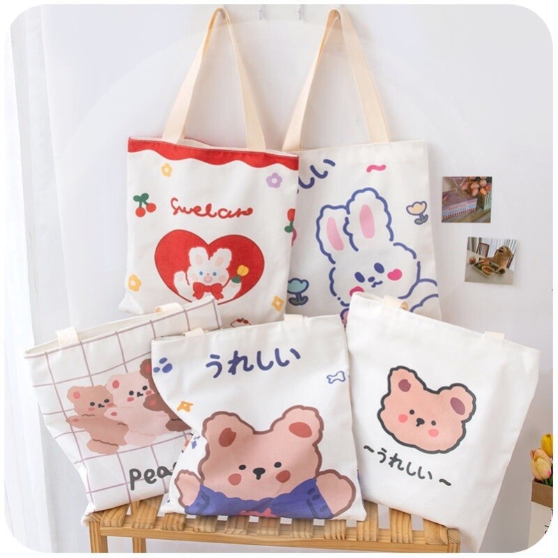 可爱小帆布包包女学生外出单肩补习装书手提袋补课拎书书包布袋子