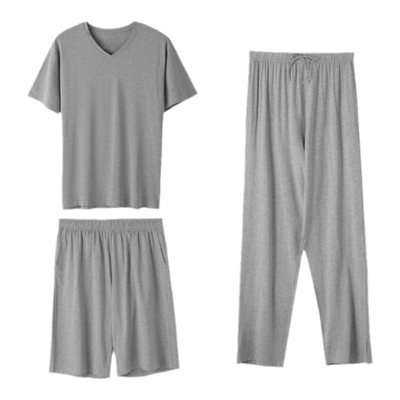 竹纖維睡衣男夏季薄款大碼冰絲短袖莫代爾中老年人男士家居服套裝