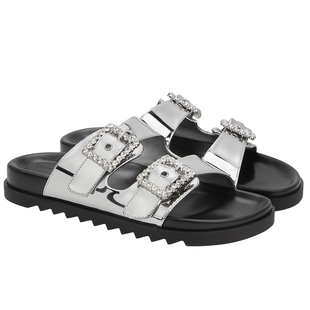 CHARLES&KEITH夏季女鞋CK1-71720088亮钻方扣厚底勃肯外穿拖鞋
