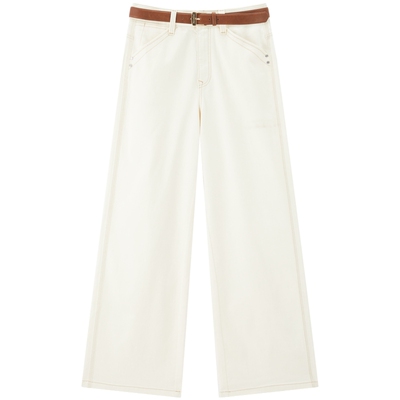 太平鸟秋季新款白色阔腿牛仔裤女