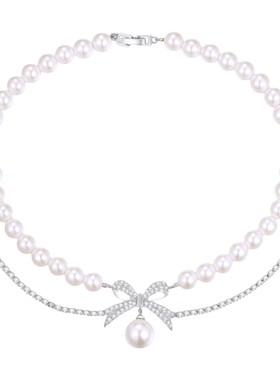 蝴蝶结人造珍珠链条锆石