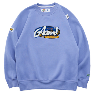 ACTIONS 秋冬季毛巾绣插肩加绒美式宽松套头圆领卫衣男长袖上衣潮