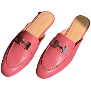 InkingPot彭姐 春季新款金属扣真皮包头舒服穆勒拖鞋女平跟圆头