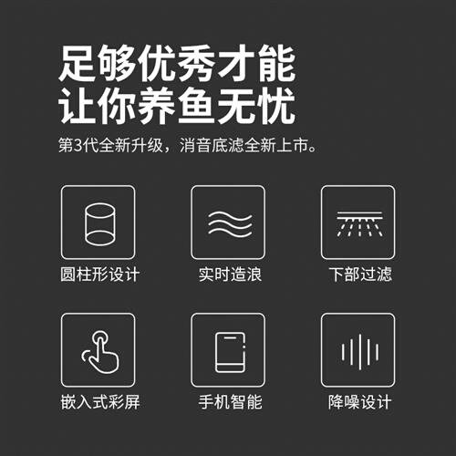 龙鱼阁圆柱形客厅家用中小型白色黑色鱼缸 下过滤生态懒人水族箱