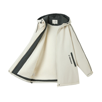 中学生加绒外套女黑色羊羔毛棉服