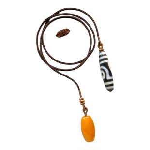 双吊坠竖挂绳藏式天珠项链玛瑙转运珠锁骨链蜜蜡咖棕南红黄金桶珠