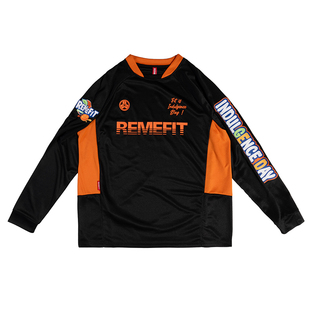 REMEFIT 放纵日 美式拼接速干情侣运动足球撞色blokecore长袖