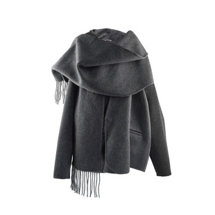 八盖pinky piggy 魔女概论 学院风灰色斗篷大衣设计感双面呢外套