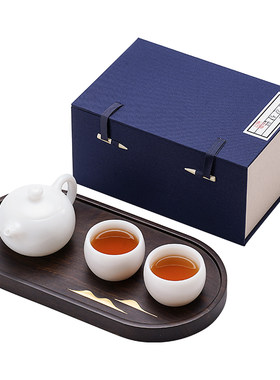 高端冰种玉瓷一壶两杯黑檀木茶盘