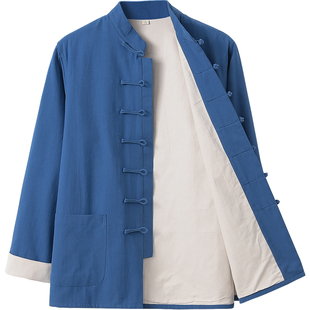 春秋唐装男双层加厚外套棉麻居士禅修服中老年宽松大码 抖音同款